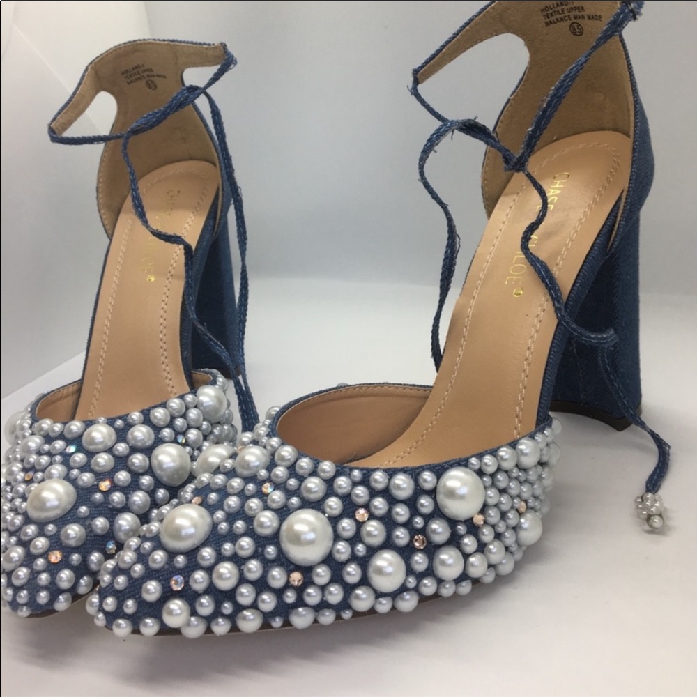 Custom Embellished Jean Block Heels